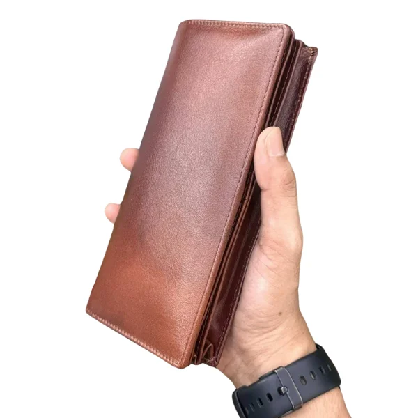 Double Gadget Genuine Leather Long Wallet (Dark Brown)